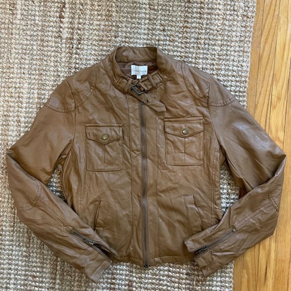 Brown Faux Leather Moto Jacket - Picture 1 of 3